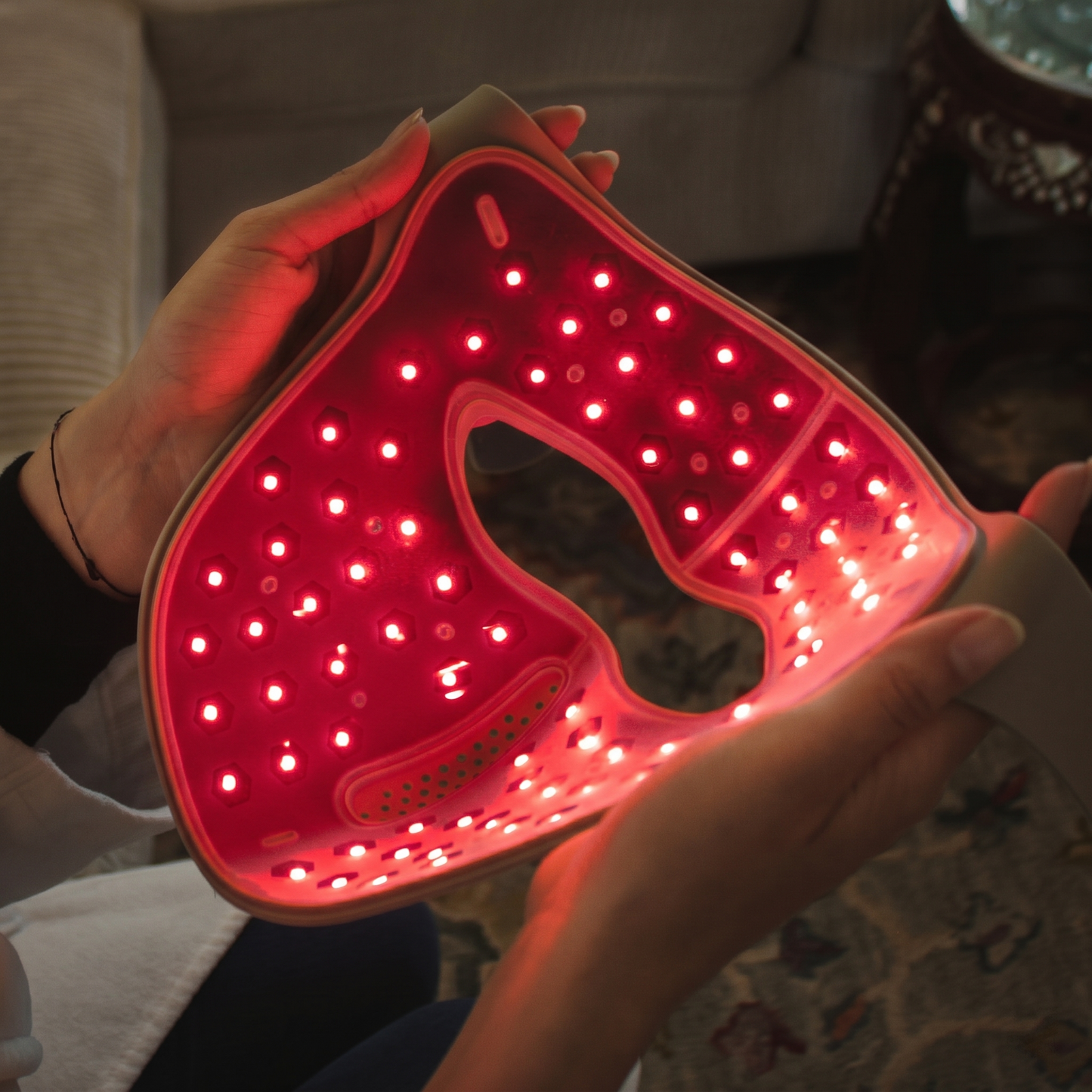 Renuveil LED mask interior showing red and near-infrared LEDs
